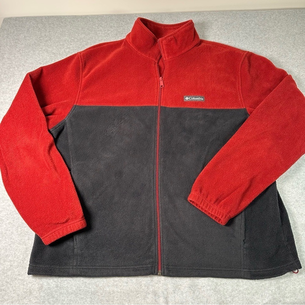 Columbia Men's Fleece Jacket Red Black Full Zip Warm Outdoor XL